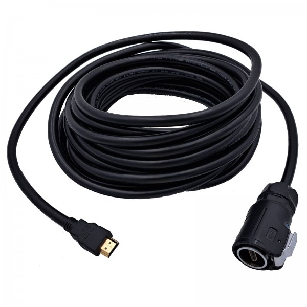 10 Meter Industrie HDMI 2.0 Kabel mit Druckknopf Verriegelung. Wasserfestes und staubgeschütztes HDMI Kabel typ A