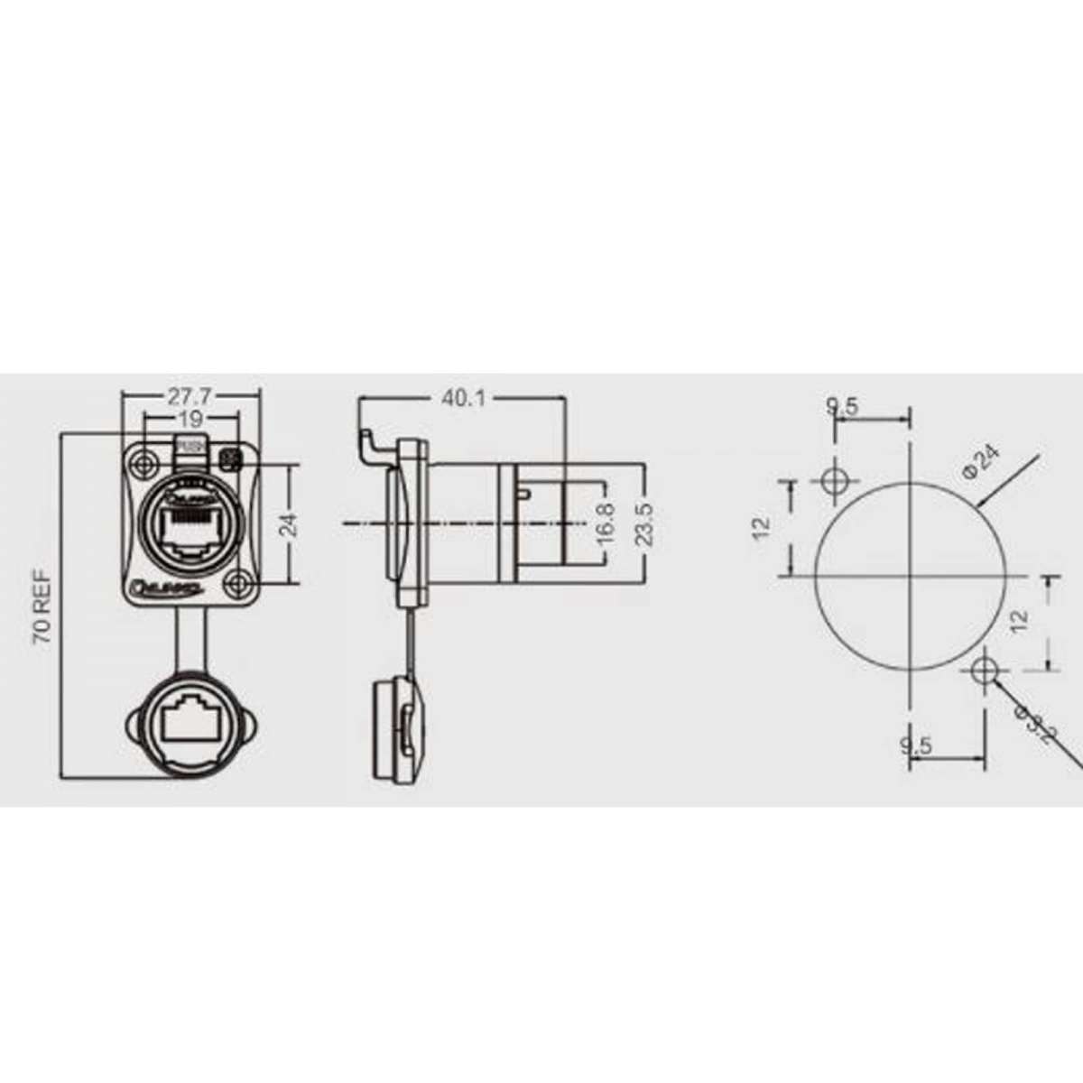 YT-RJ45 chassis connector feedthrough IP65 - Ethernet Chassis Connector with port upwards