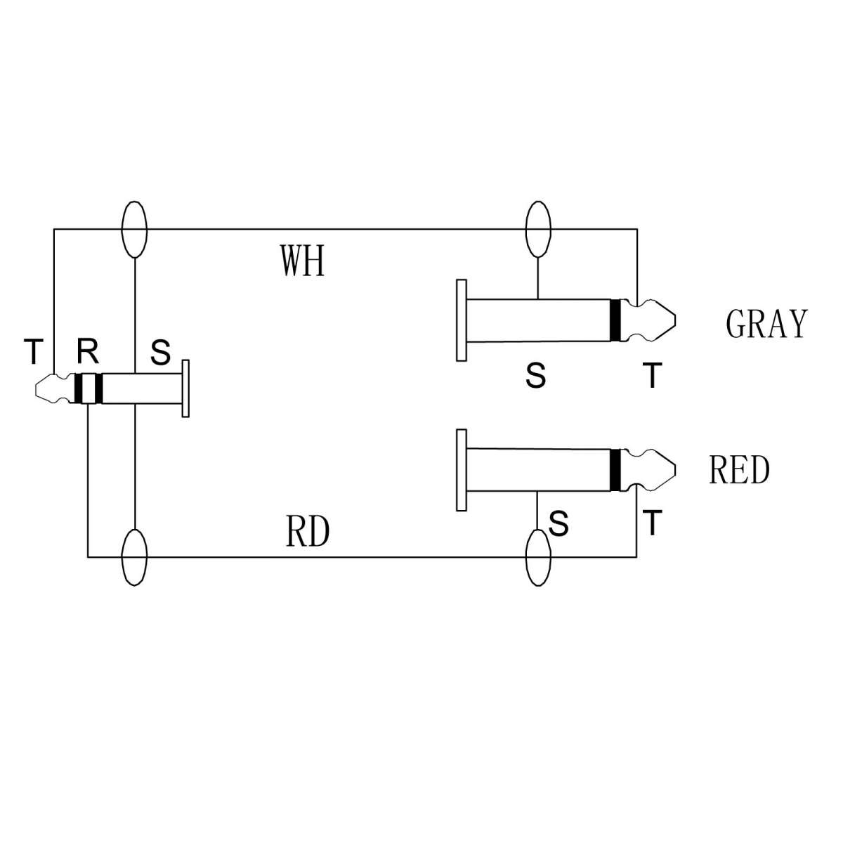 Pinbelegung, 2 Meter Adapterlabel 1x 3.5 mm stereo auf 2x 6.3 mm mono