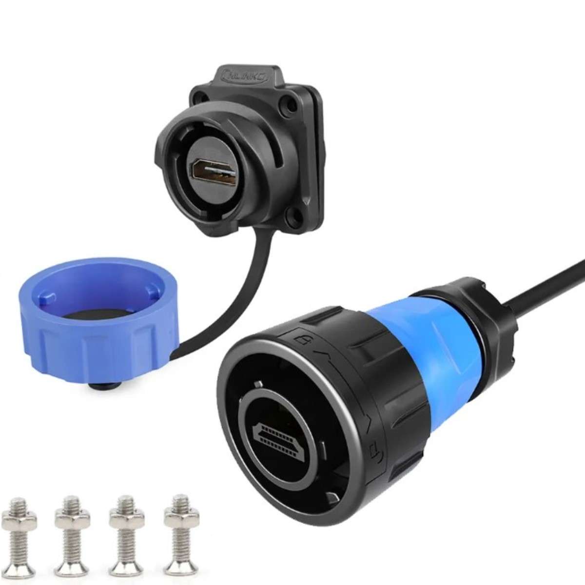 HDMI receptacle connector and matching HDMI industrial cable