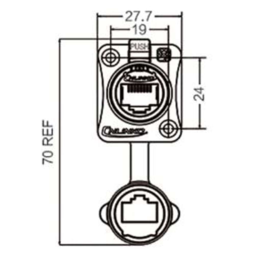 YT-RJ45 chassis connector feedthrough IP65 - Ethernet Chassis Connector with port upwards