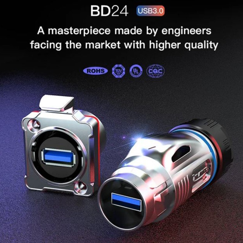 BD-24 USB Steckverbinder und Buchsen IP65 - USB Buchse Einbau mit  Verriegelung